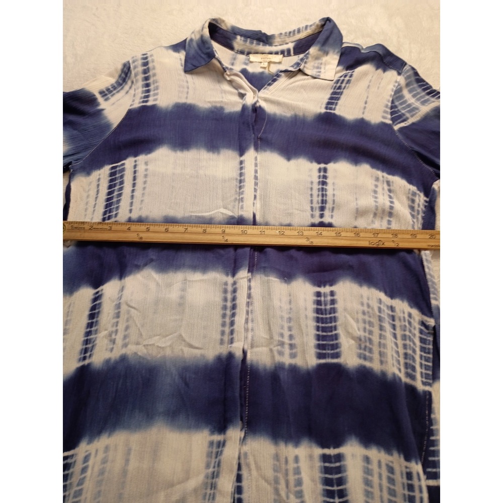 Entro Button Down Women's Tie Dye Hi-Low Hem Shirt Large Blue White Casual Top - Picture 5 of 13